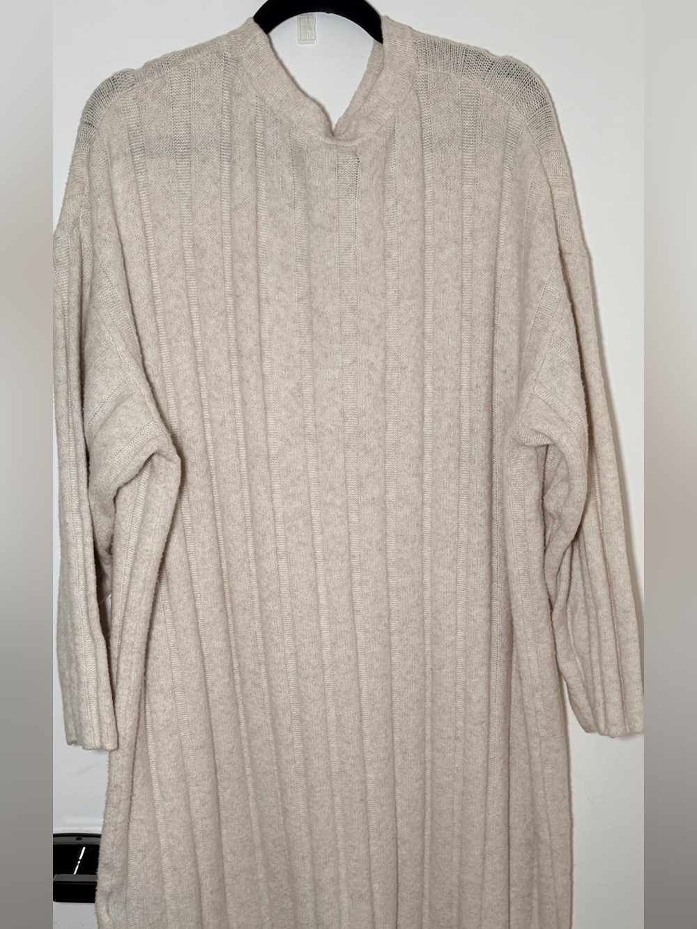 H&M Womens XXL Ribbed Knit Maxi Sweater Dress Beige Oversized Long Sleeve
